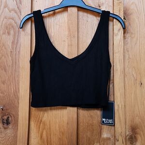 Revolve Michael Lauren Claremont V-Neck Crop Ribbed Bodycon Tank Top Black XS